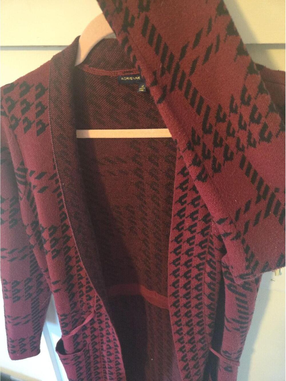 Adrienne Vittadini Burgundy Houndstooth Open Front Cardigan Size M - Picture 6 of 6